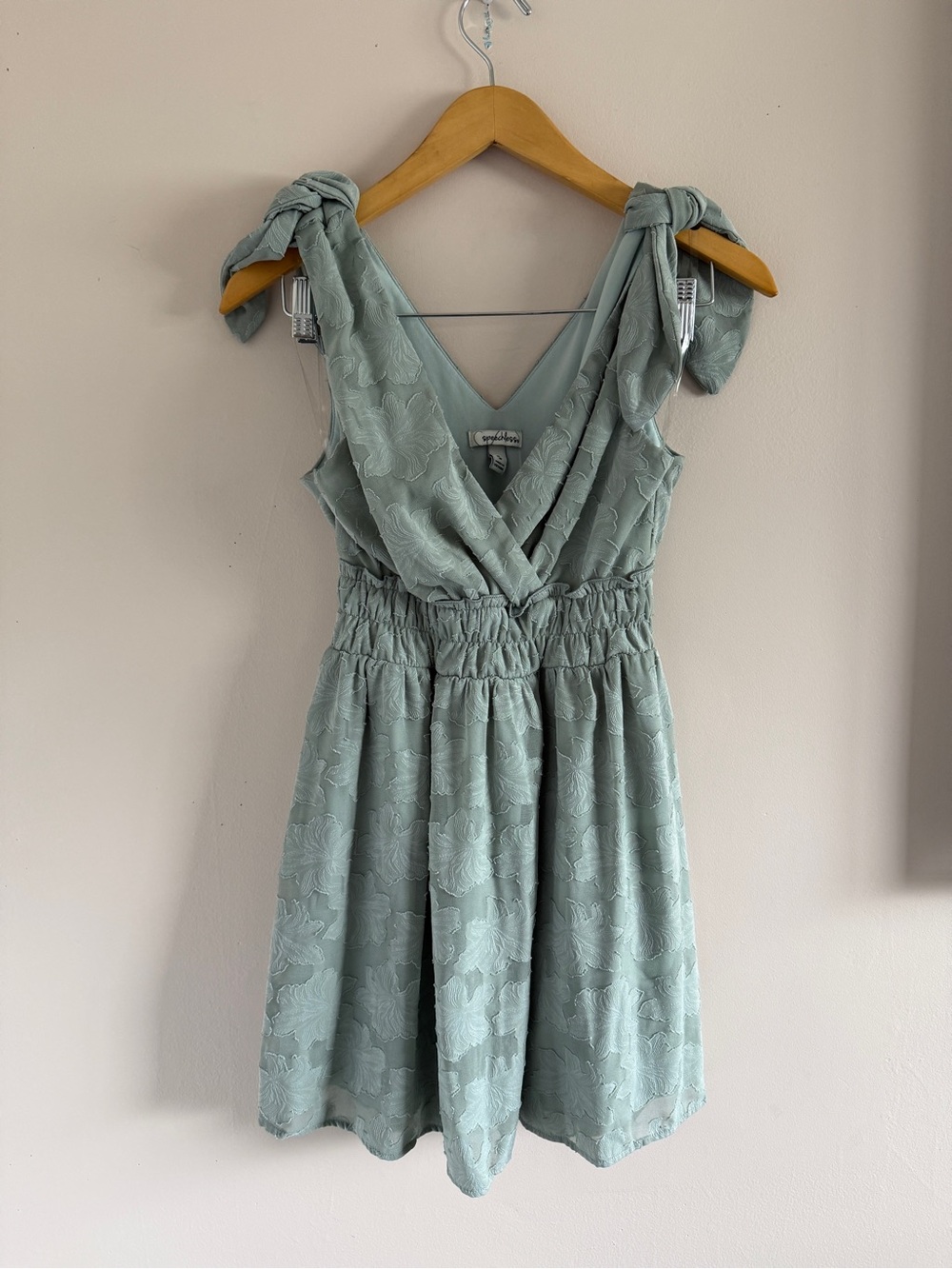 Speechless Sage Tie-Shoulder Mini Dress